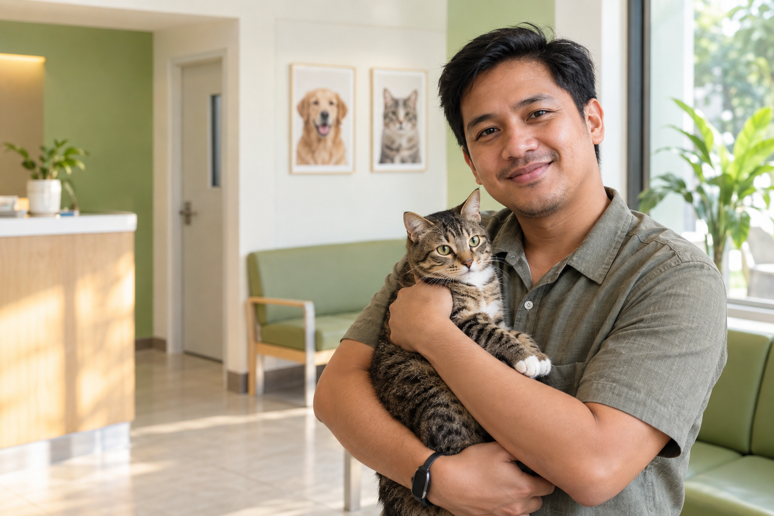 Filipino pet owner Daniel with his cat